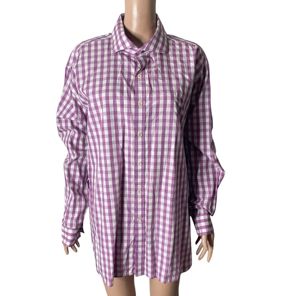 Michael Kors Shirt Mens 18 34//35 Purple White Checkered Button Front
